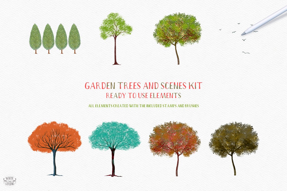 Garden Trees + Scenes Procreate Kit