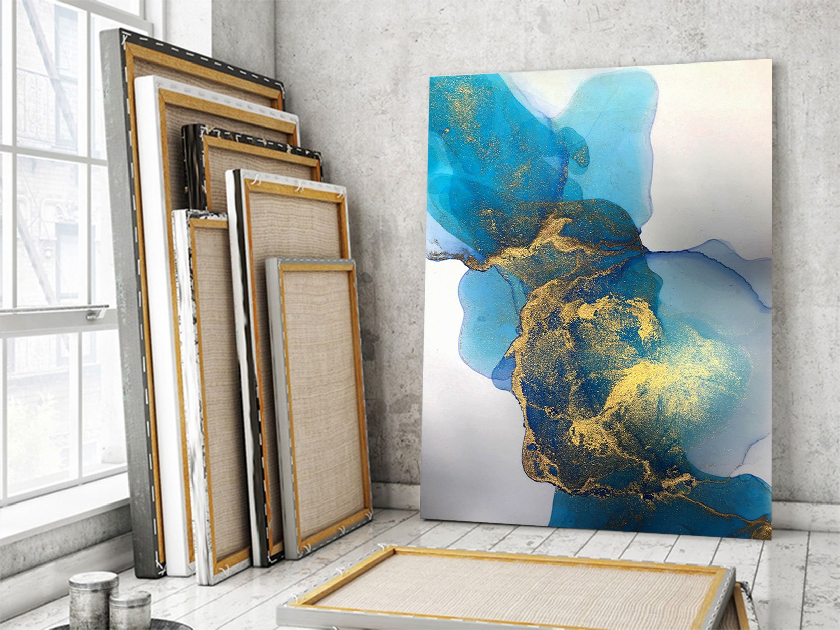 Gold & Blue Alcohol Ink Textures