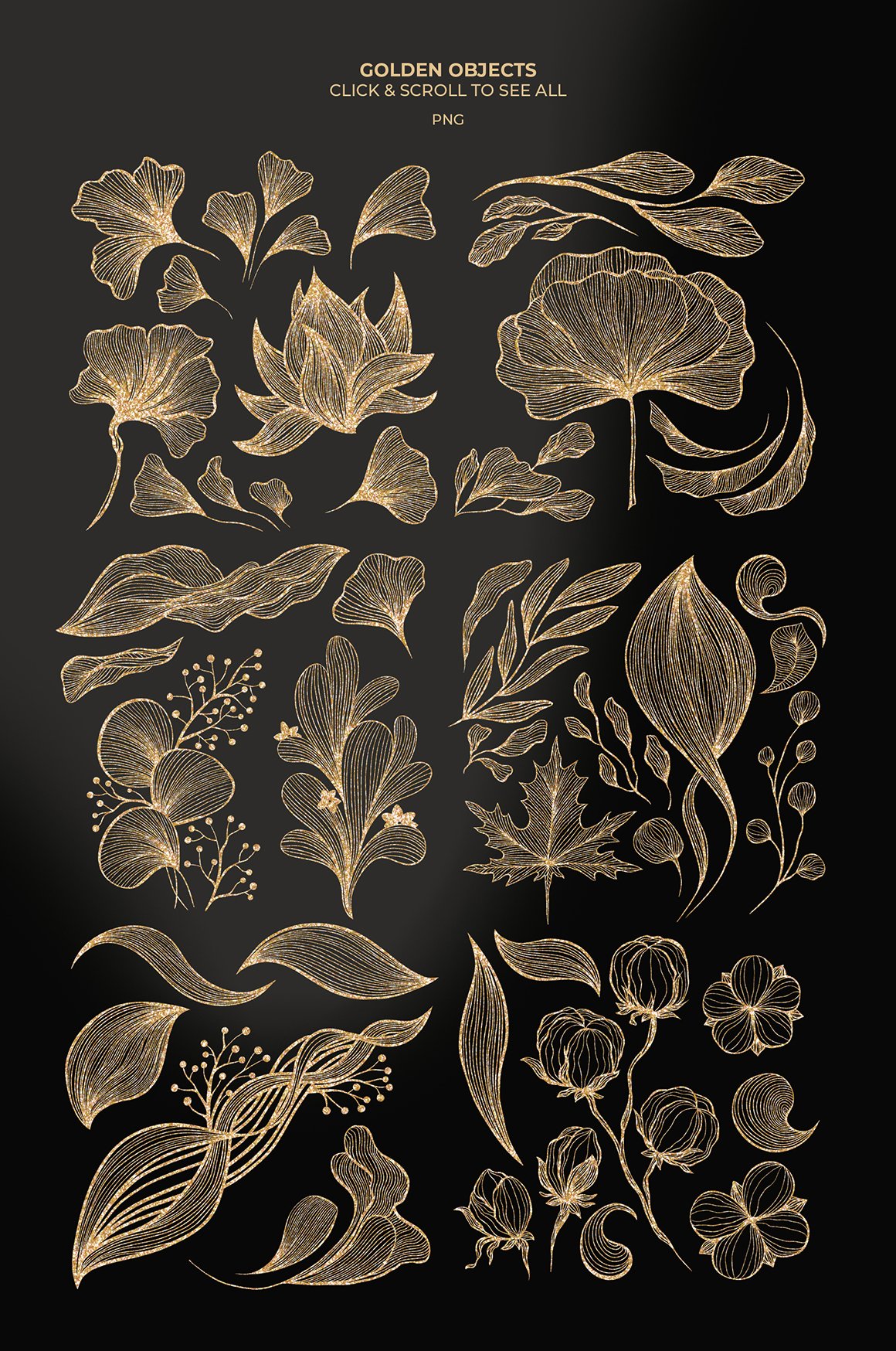 Gold & Black Waves, Lines and Flowers