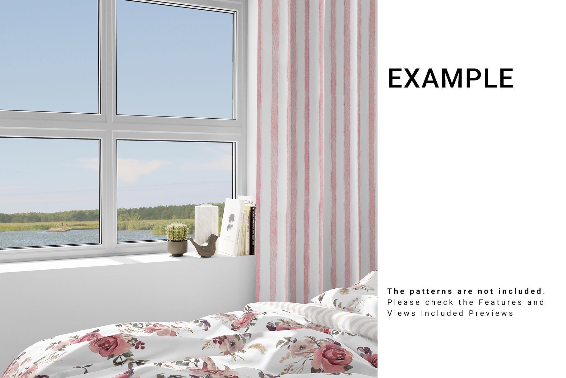 Home Textile - Bed Set and Curtain 3D Mockup