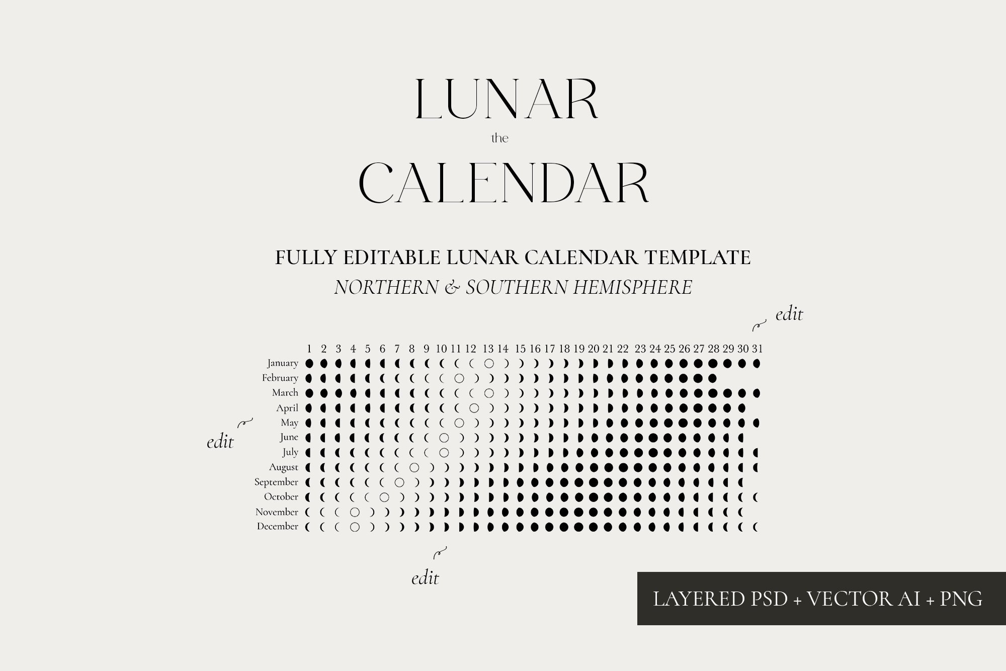 Lunar Calendar 2021 Night Edition - Black & Gold
