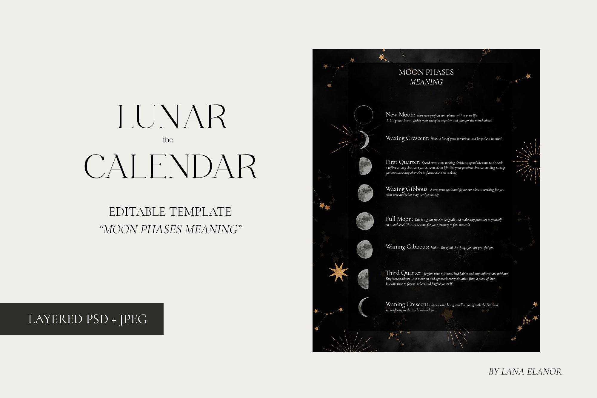 Lunar Calendar 2021 Night Edition - Black & Gold