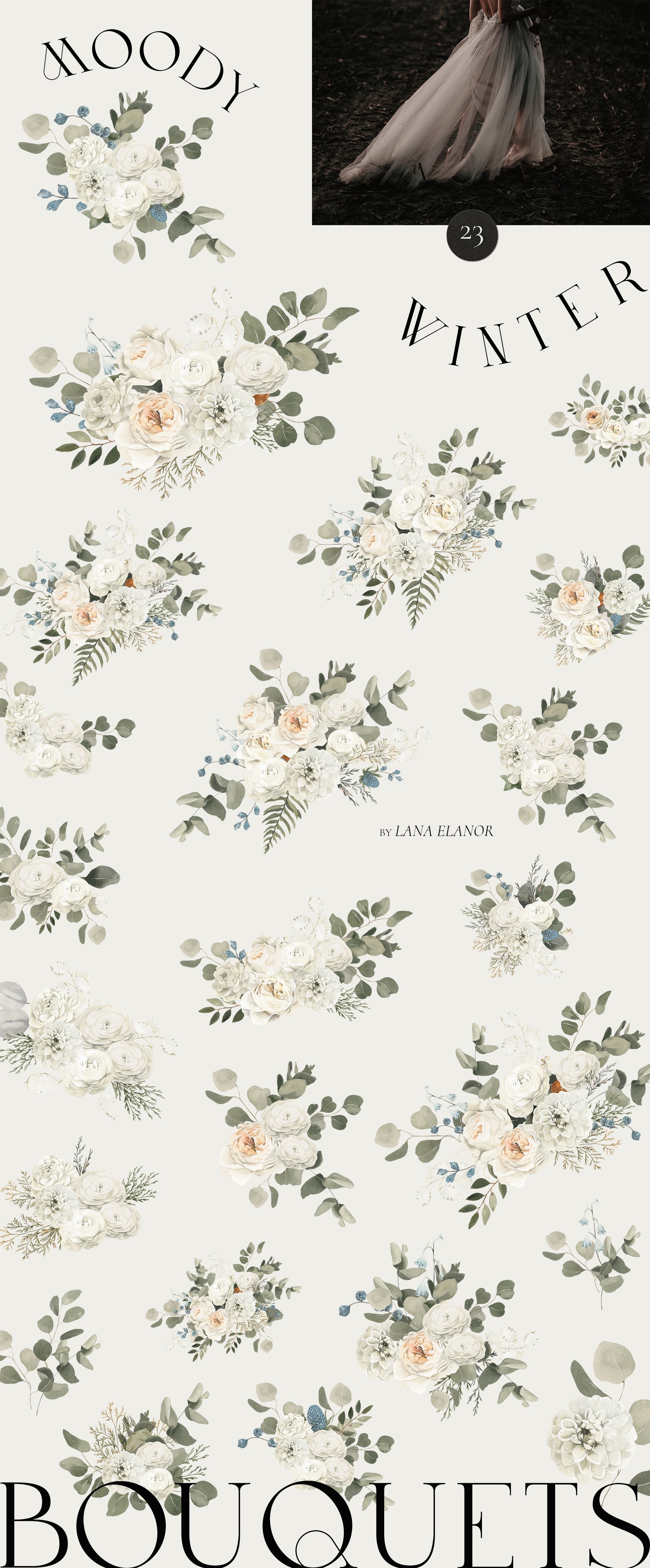 Moody Winter Floral Watercolor Collection