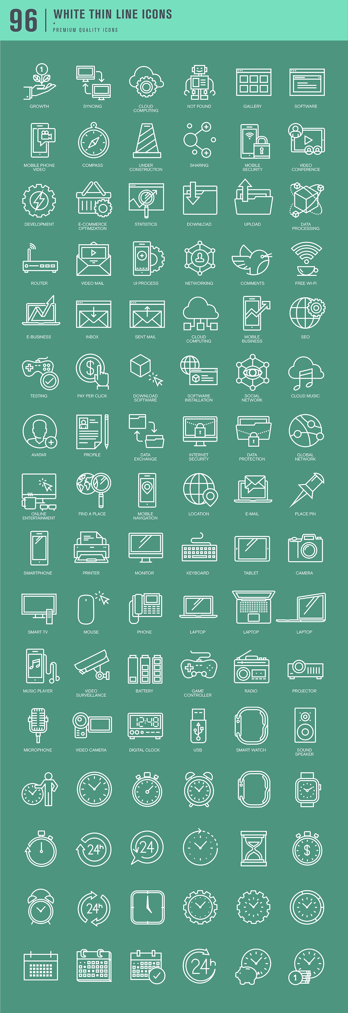 Set of Thin Line Icons for Business and Technology