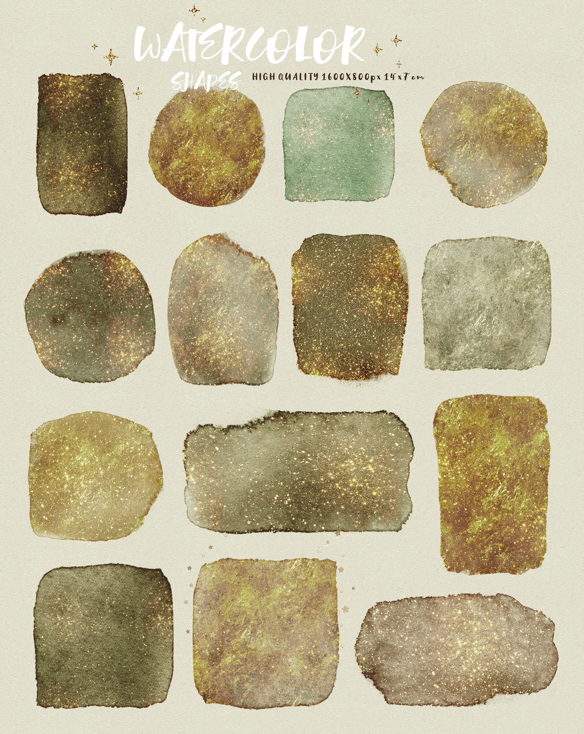 Shimmer Gold Watercolor Shapes