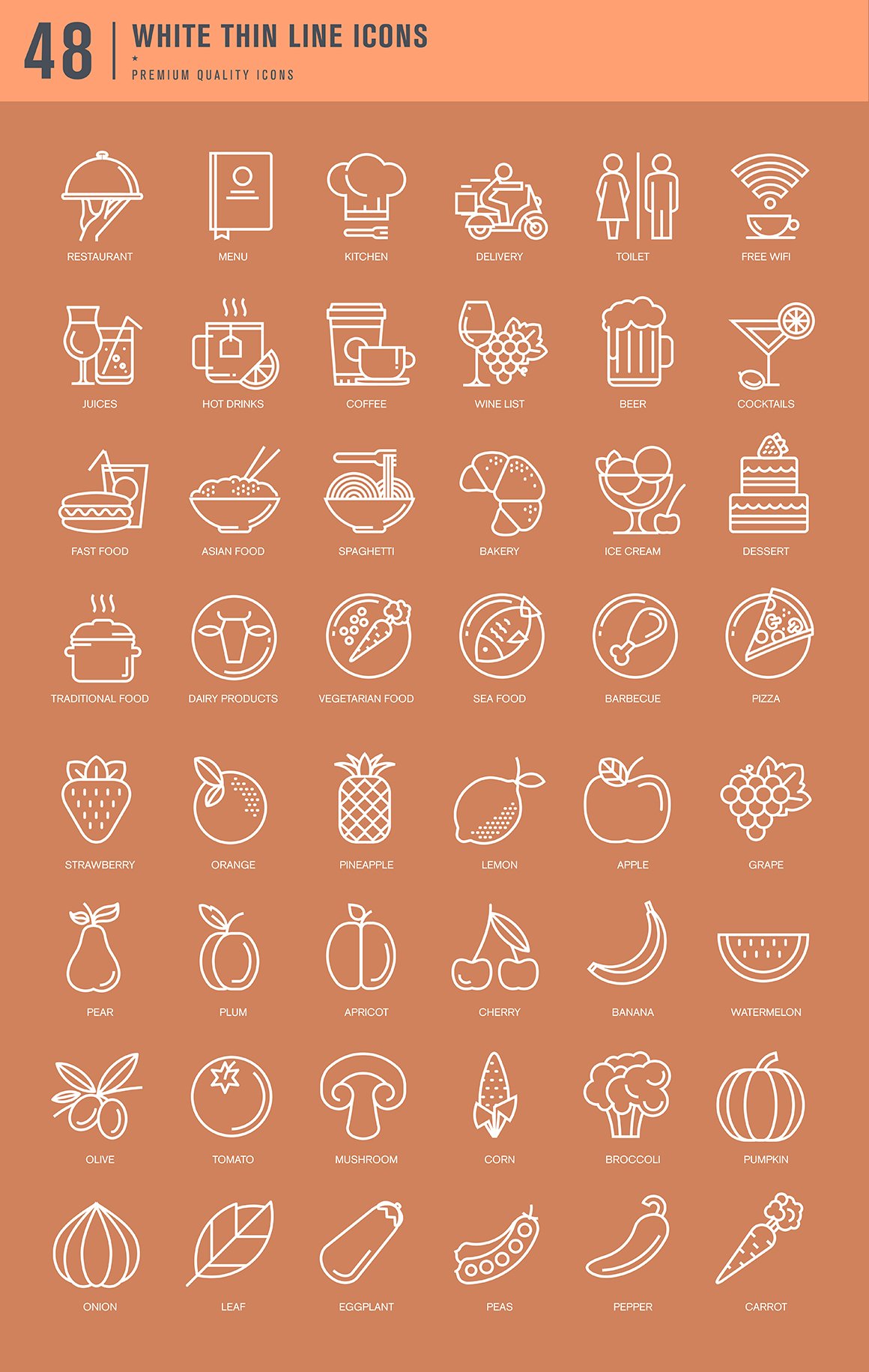 Thin Line Icons Set for Restaurant, Food & Drink