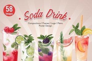 30 Mixed Fruit Soda Drinks Watercolor
