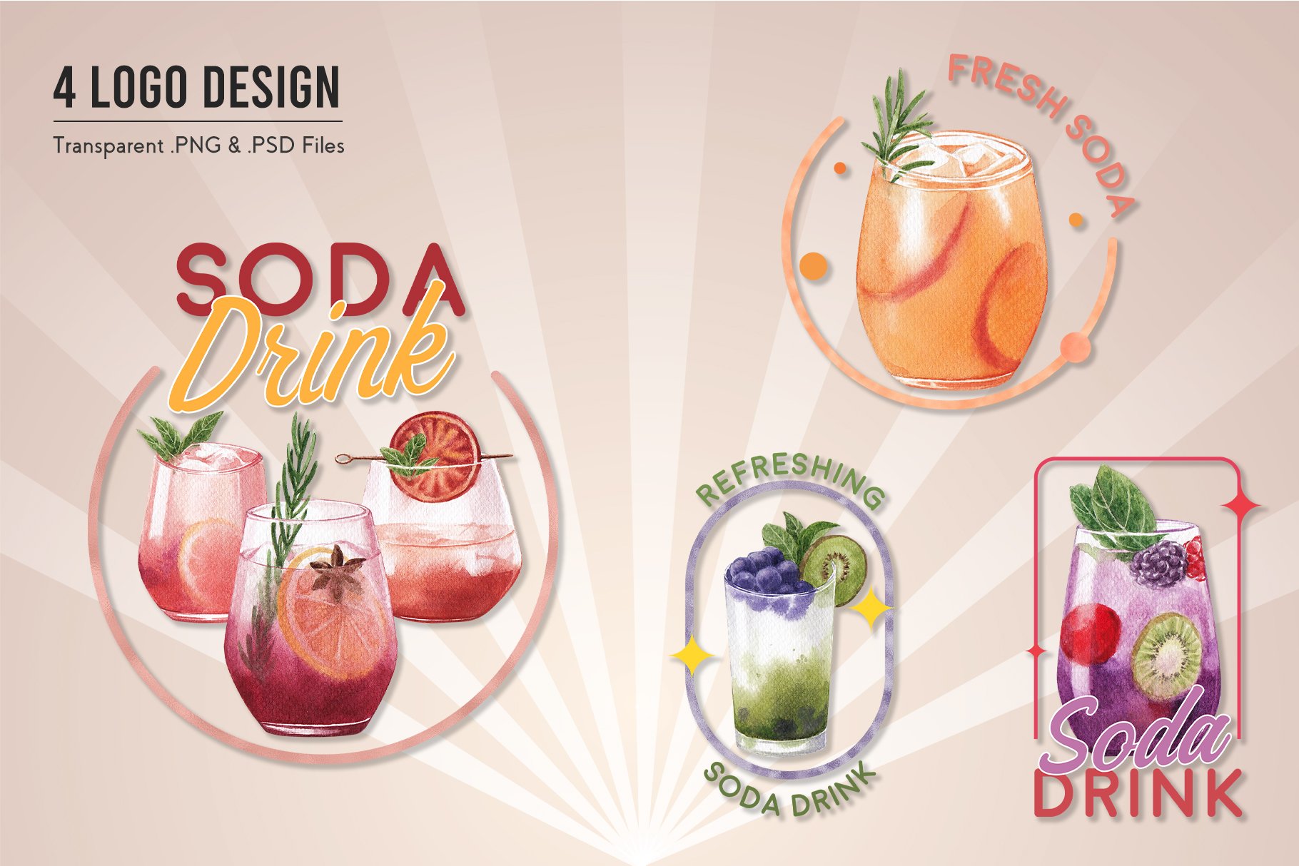 30 Mixed Fruit Soda Drinks Watercolor