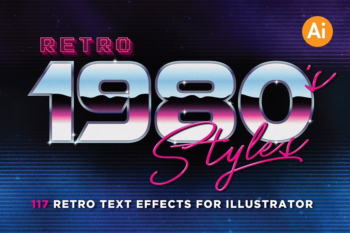 80's Retro Text Graphic Styles for Illustrator - Design Cuts