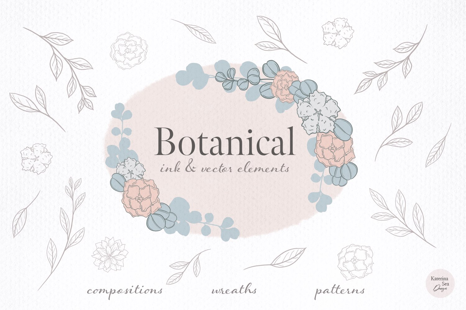 Botanical Leaves & Flowers Vector Clip Art