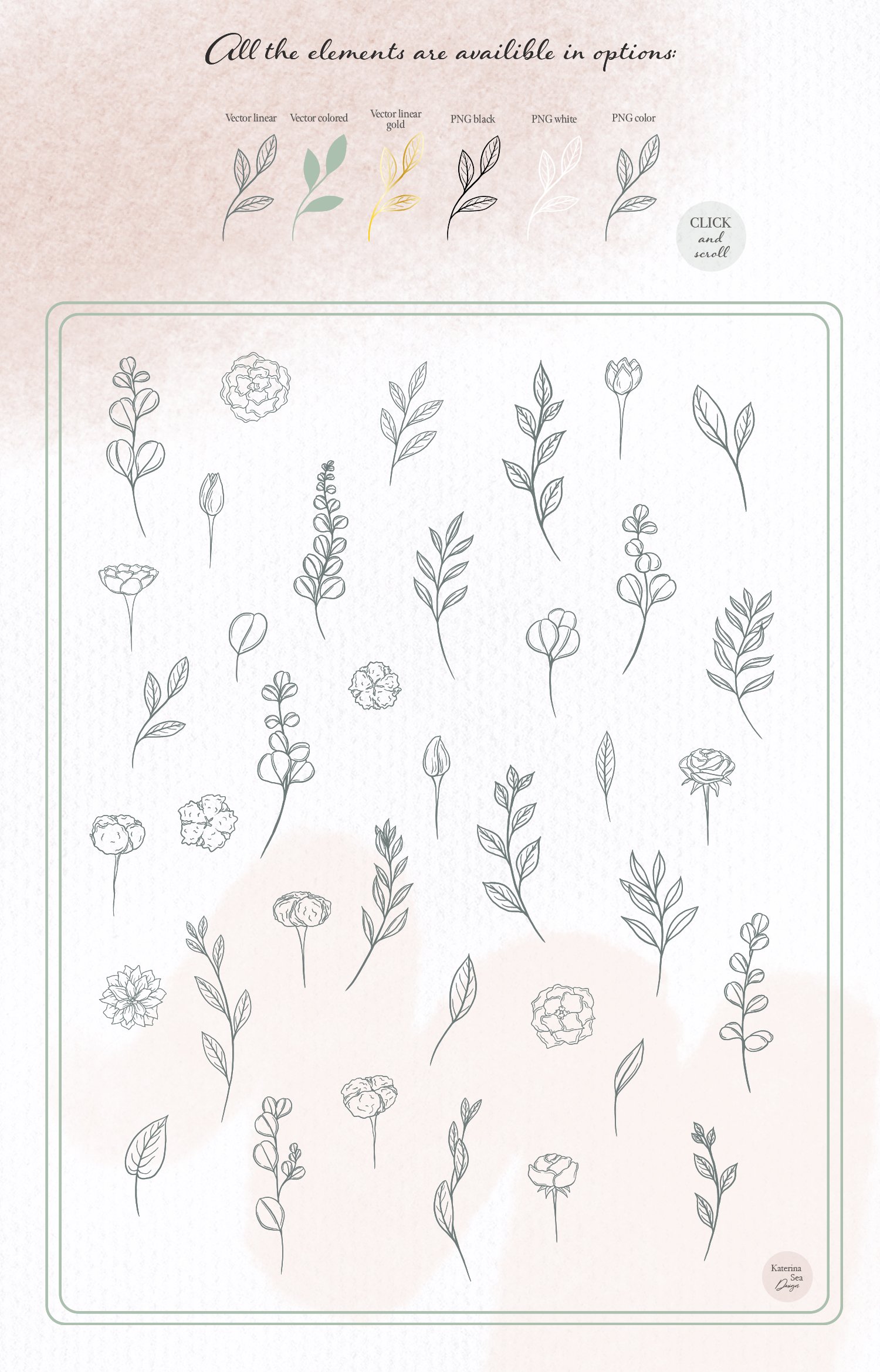 Botanical Leaves & Flowers Vector Clip Art