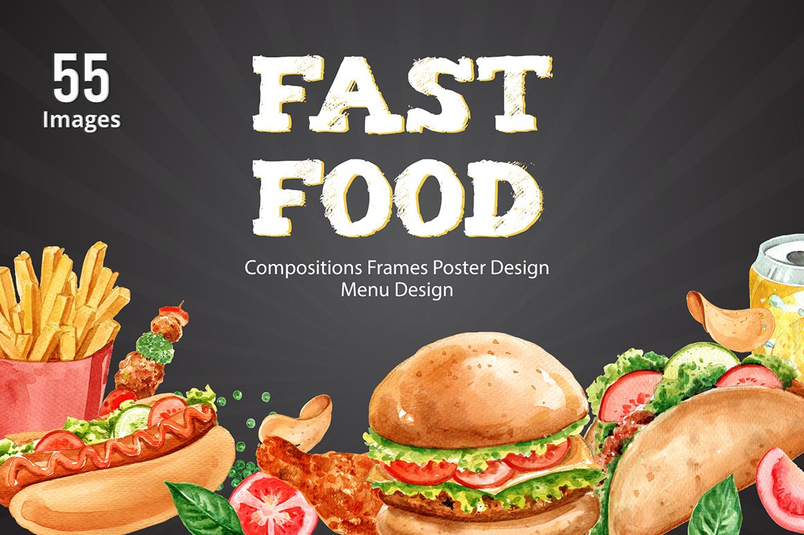 Fastfood Watercolor Illustration Set