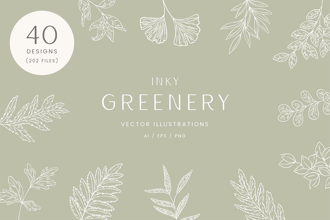 Inky Greenery Vector Illustrations