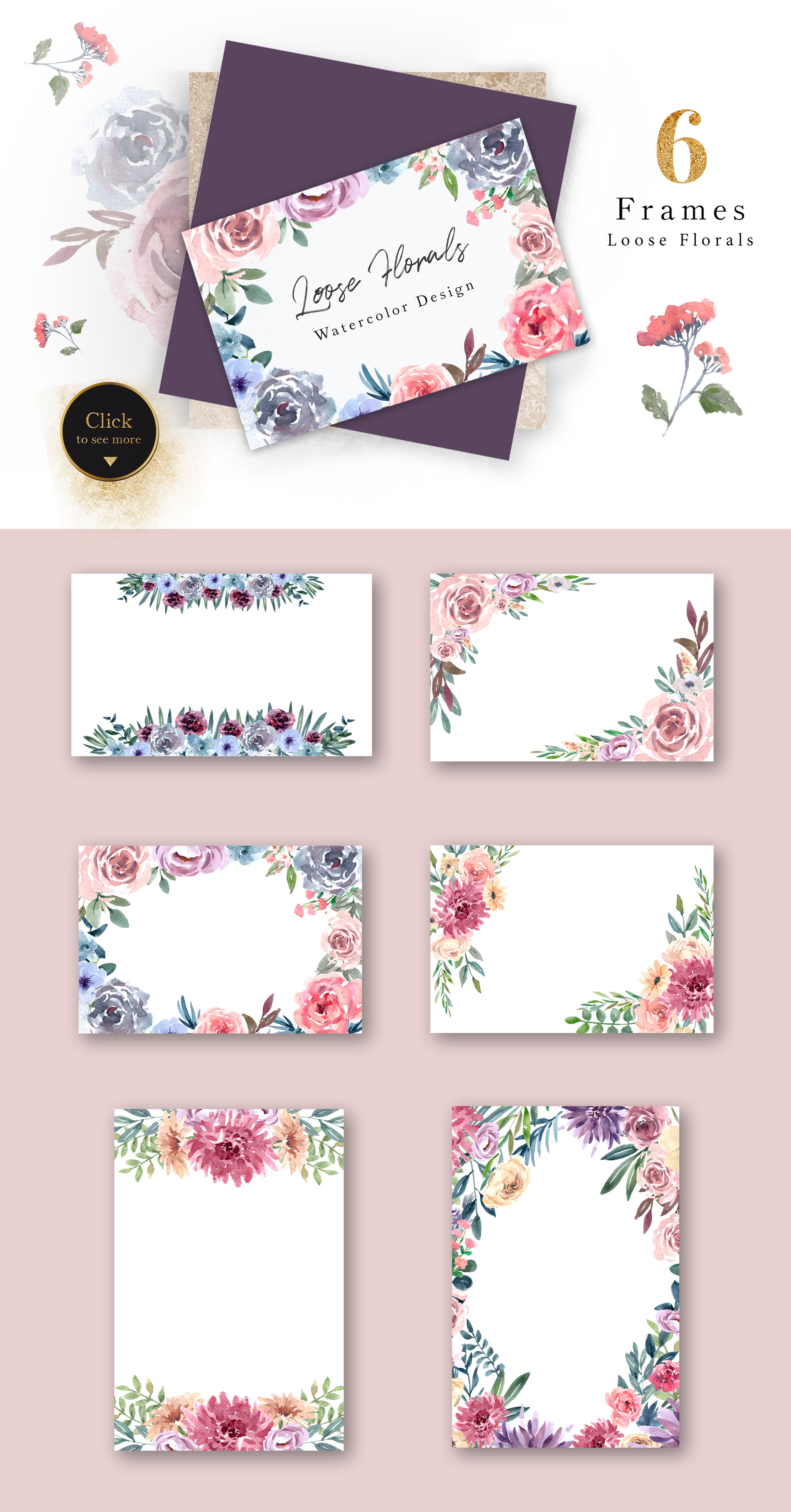 Pale & Mauve Loose Florals Watercolor Set