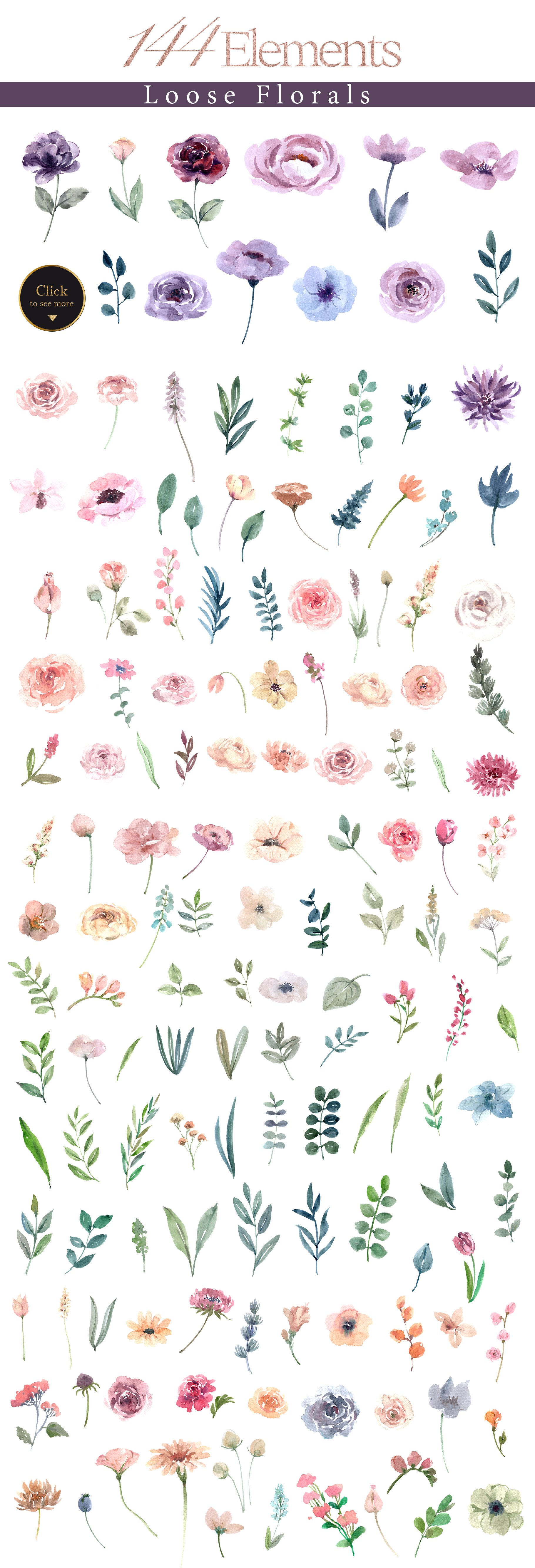 Pale & Mauve Loose Florals Watercolor Set