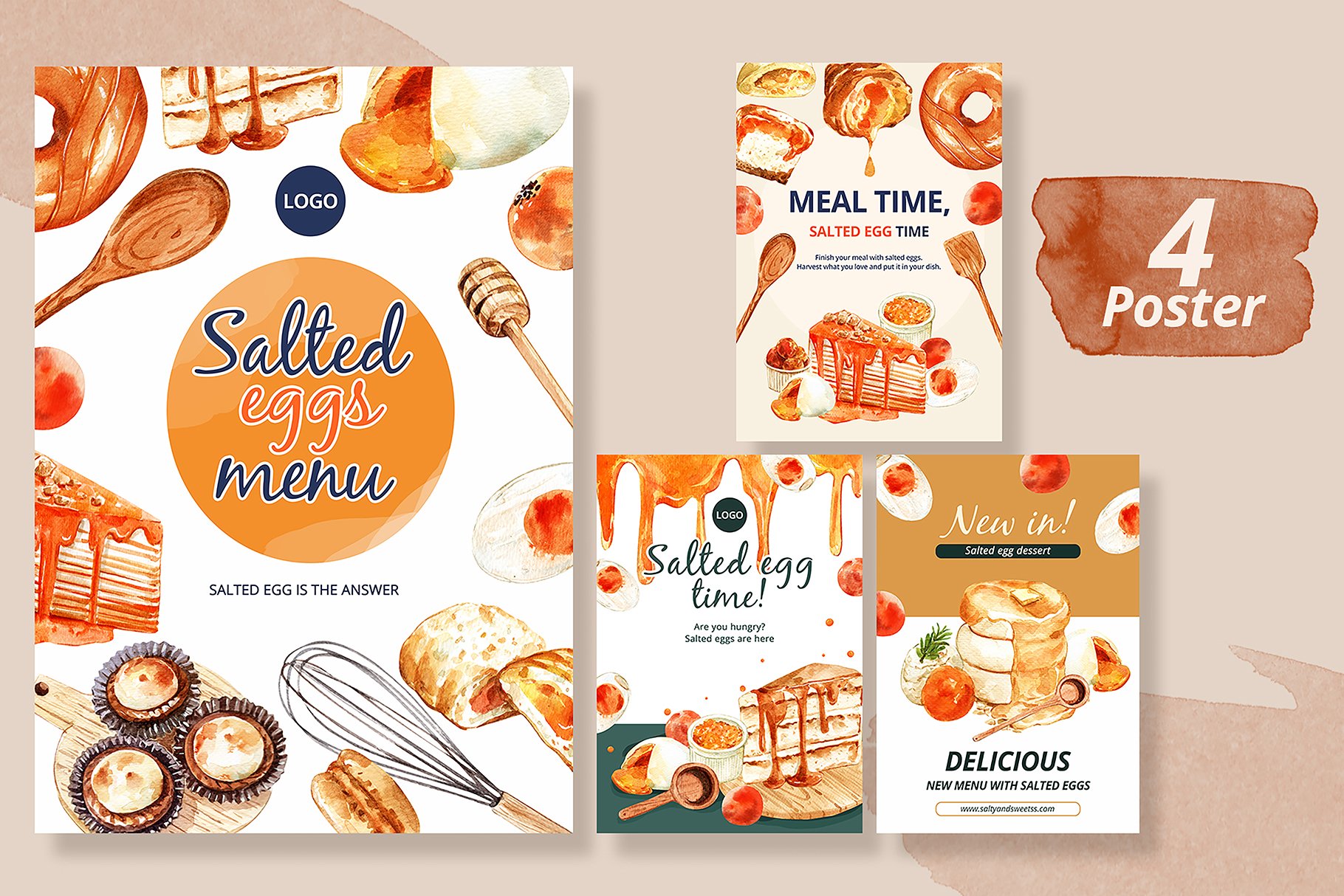 Salted Egg Food and Dessert Watercolor Collection