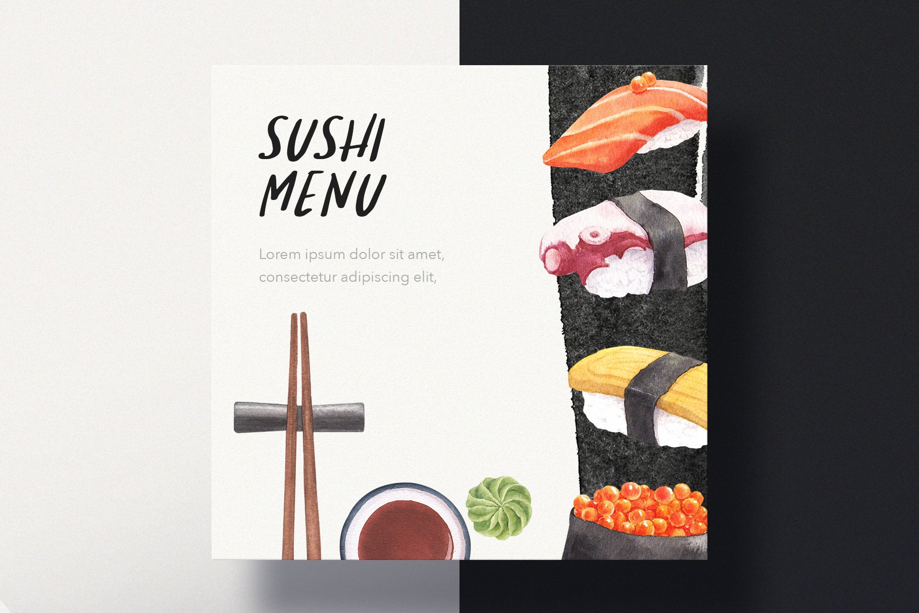 Sushi & Sashimi Japanese Food Watercolor