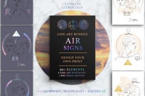 Ultimate Astrology Air Signs Illustration Bundle