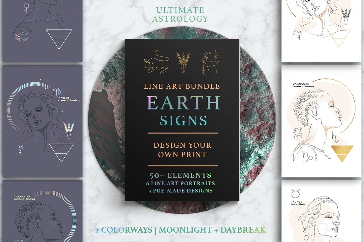 Ultimate Astrology Earth Signs Illustration Bundle