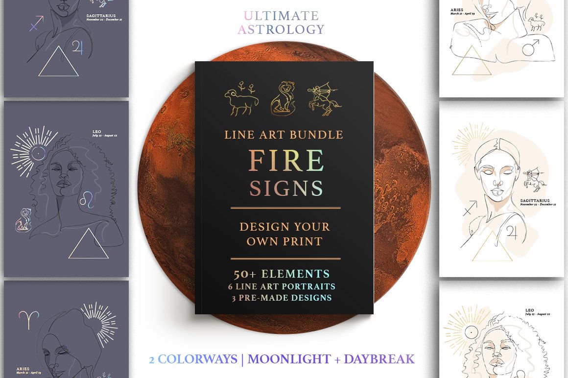 Ultimate Astrology Fire Signs Illustration Bundle