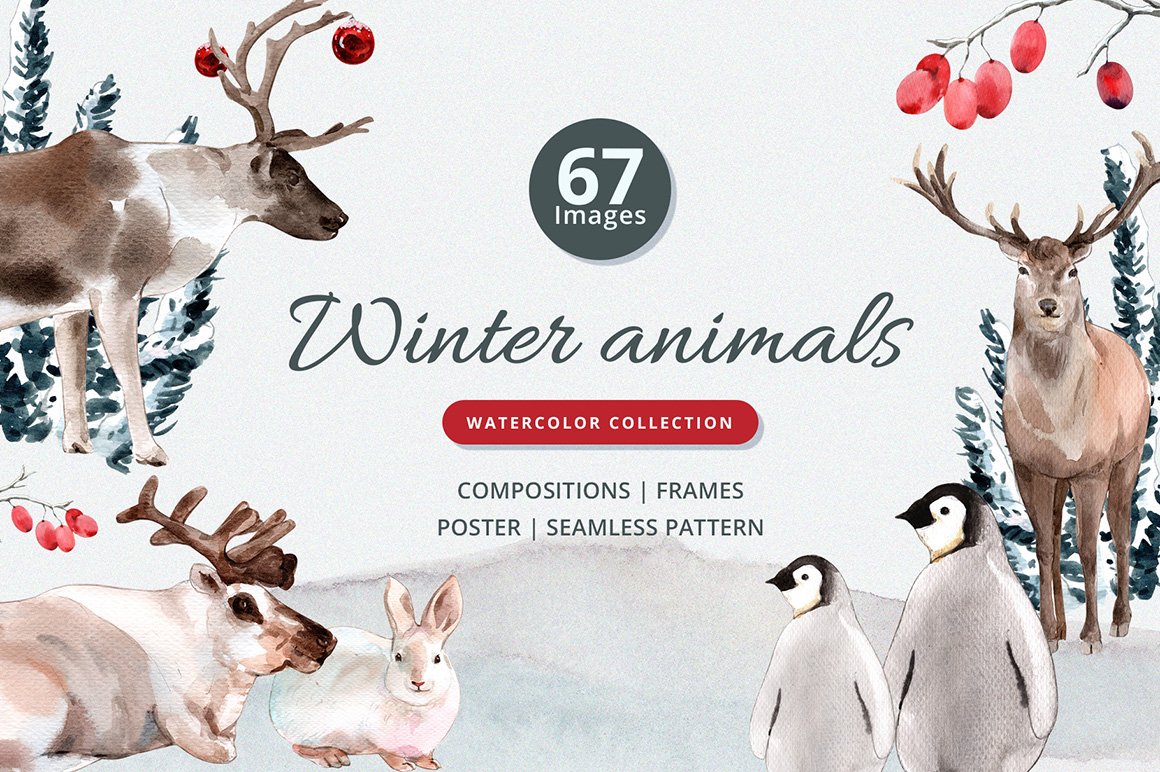 Winter Animals Watercolor