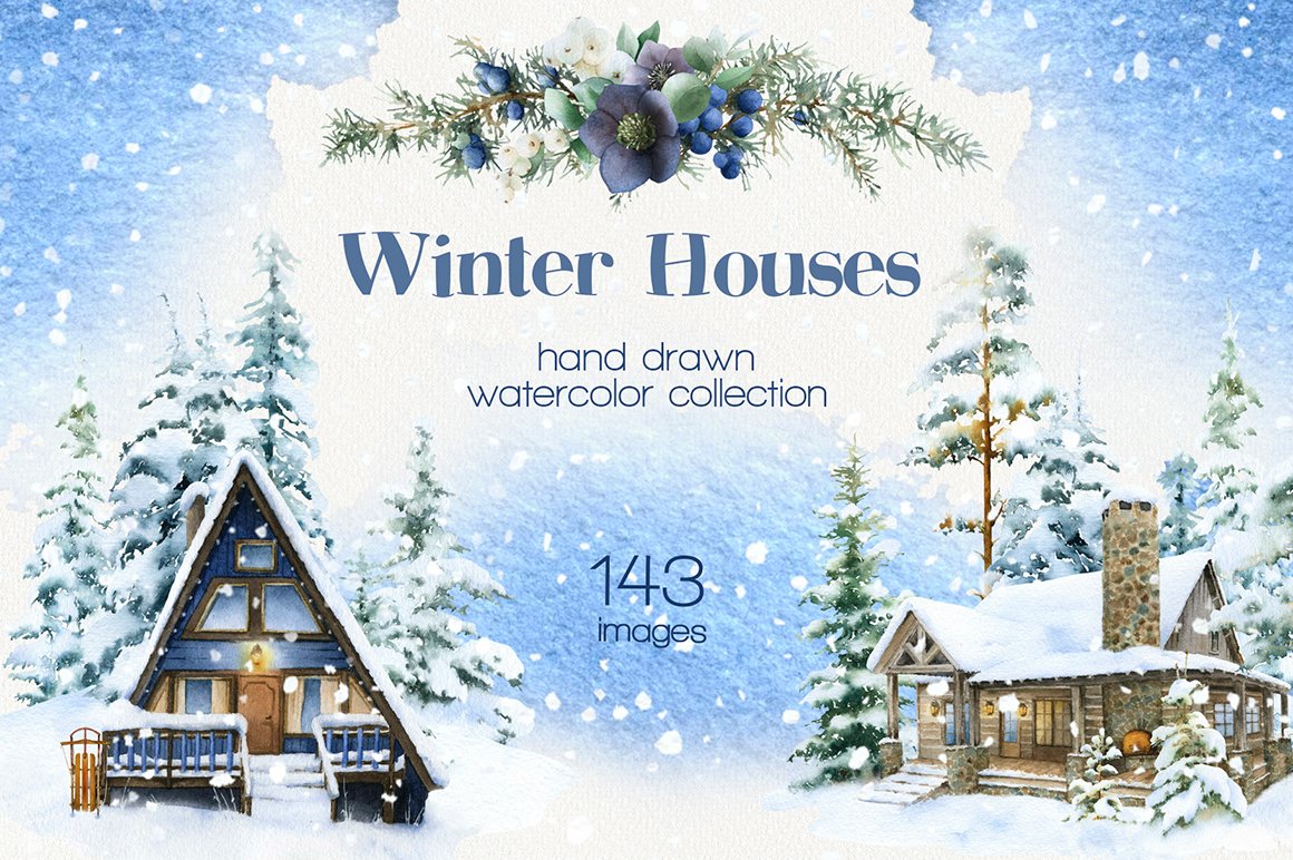 Winter Houses Watercolor Collection