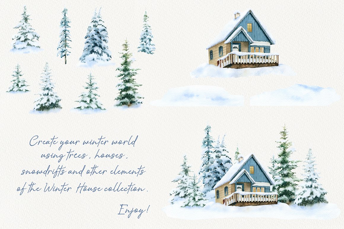 Winter Houses Watercolor Collection