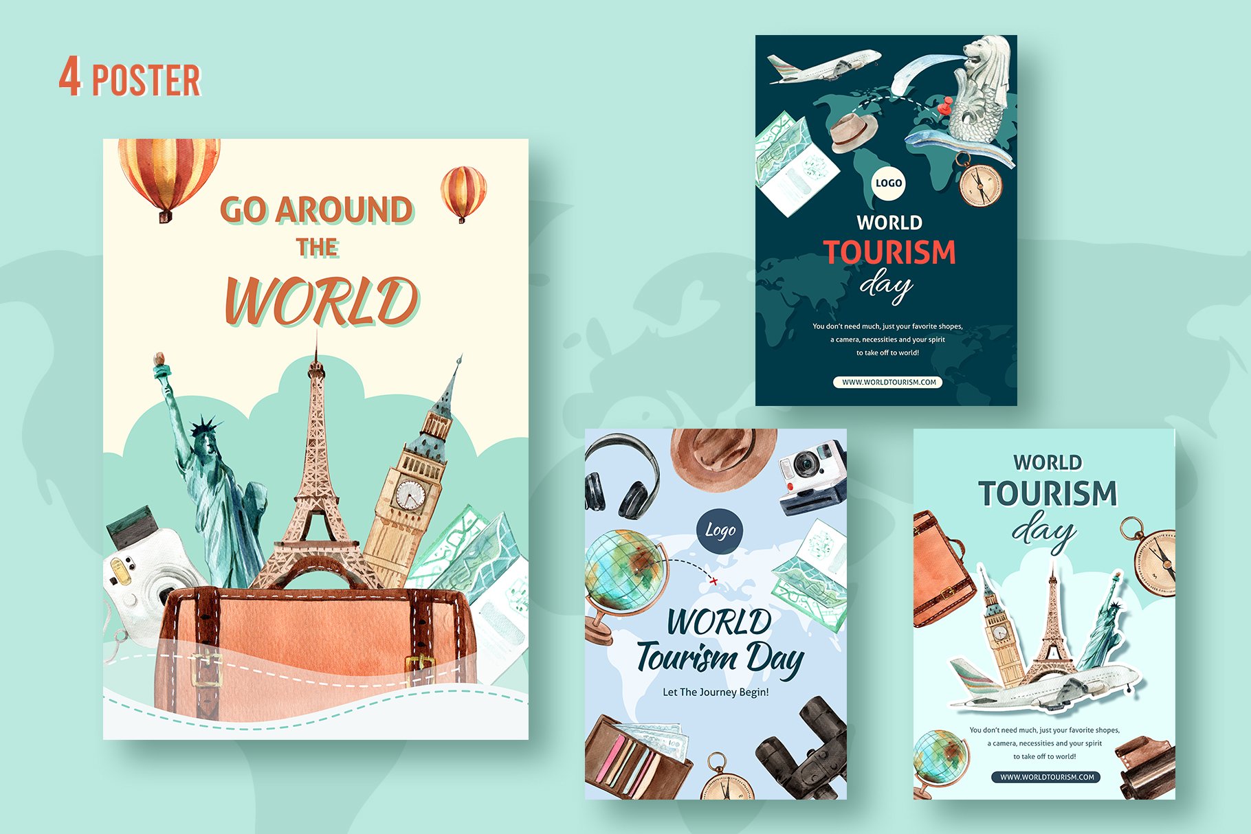 World Tourism Day Watercolor Set