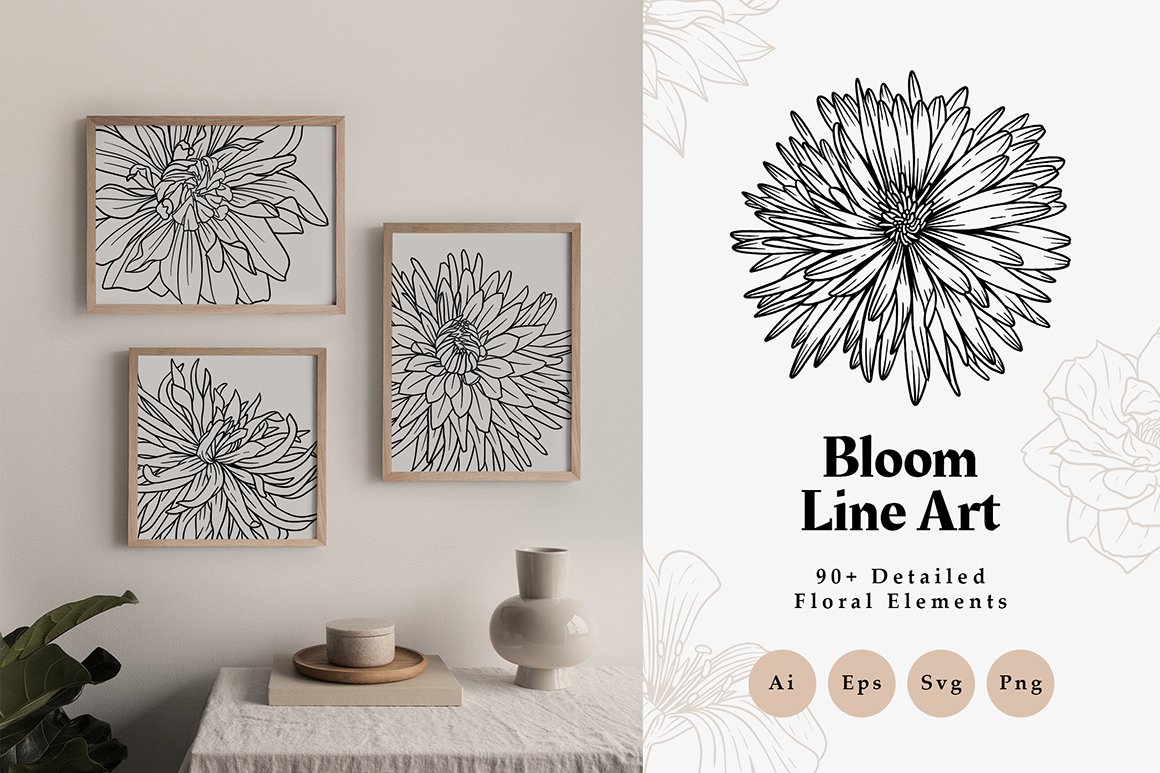 90+ Bloom Line Art & Abstract Elements