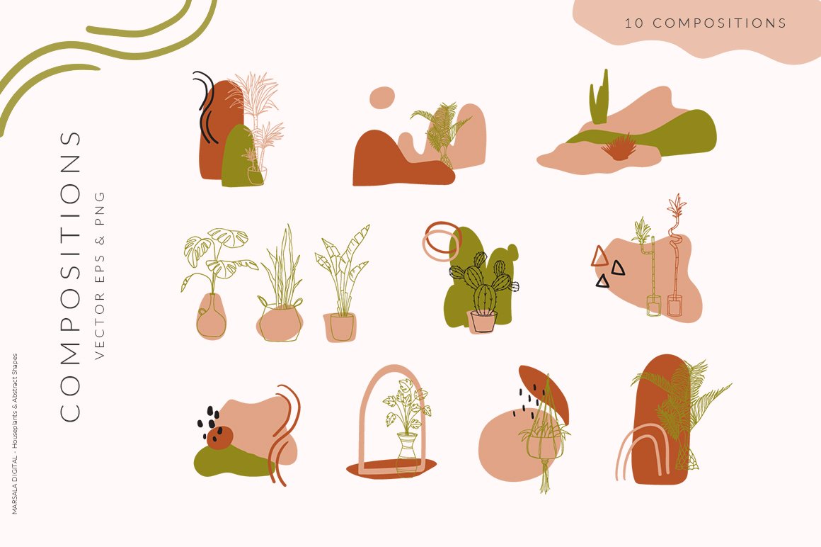 Abstract Houseplants Line Art & Abstract Shapes