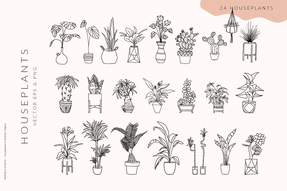 Abstract Houseplants Line Art & Abstract Shapes