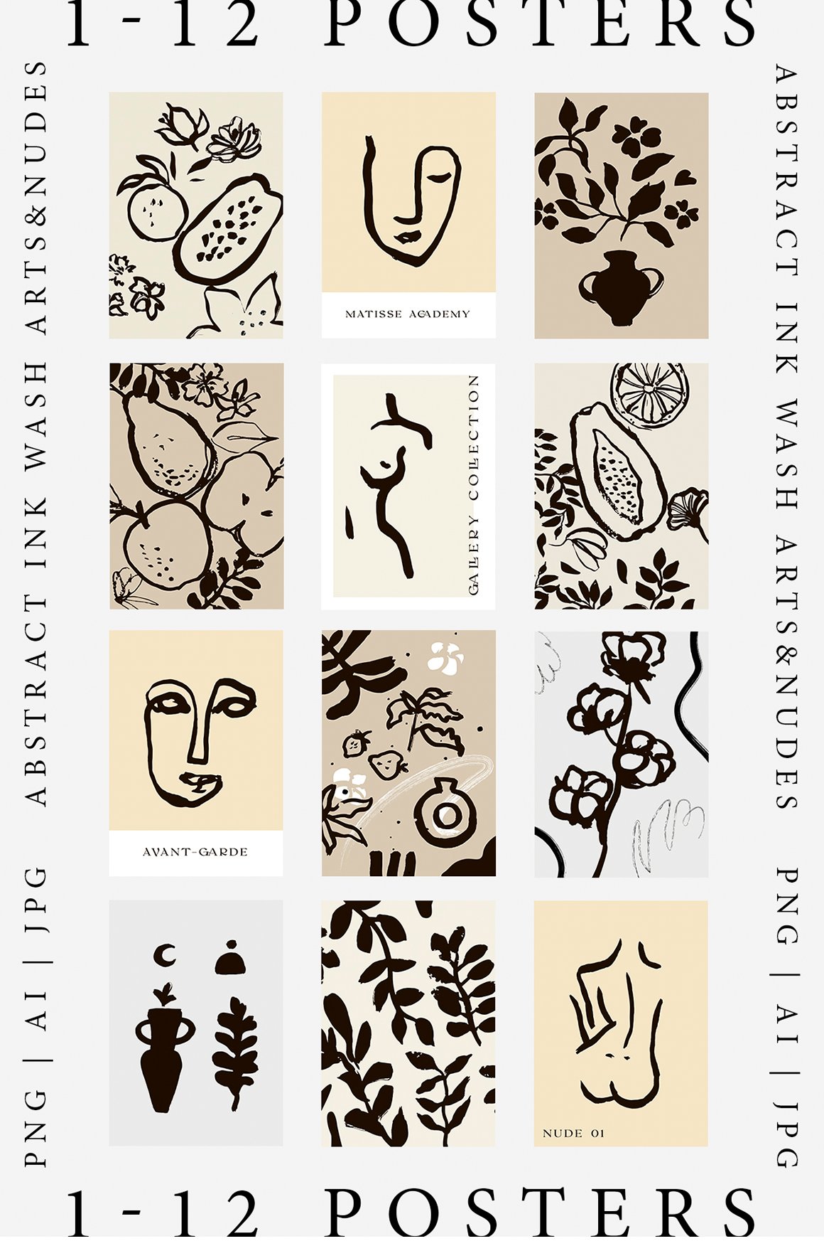 Abstract Ink Wash Floral Posters