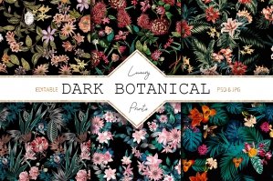 Dark Botanical Set of Design with Exquisite Motif
