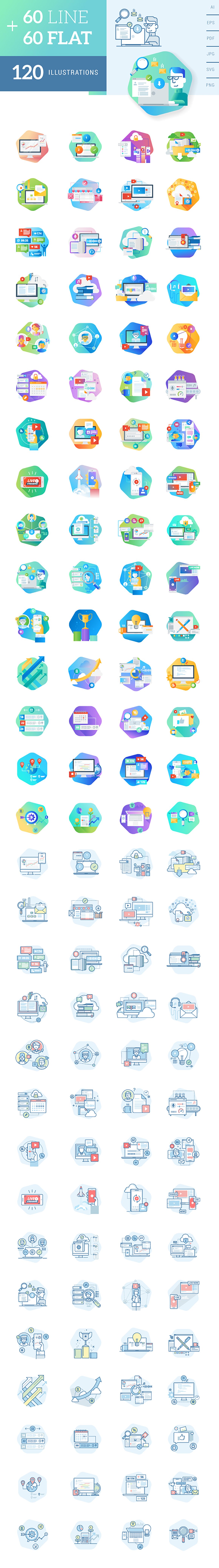 Flat and Line Concept Icons Collection - Design Cuts