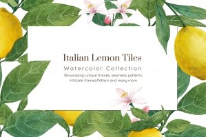 Italian Lemon Ceramic Tile Illustration Watercolor