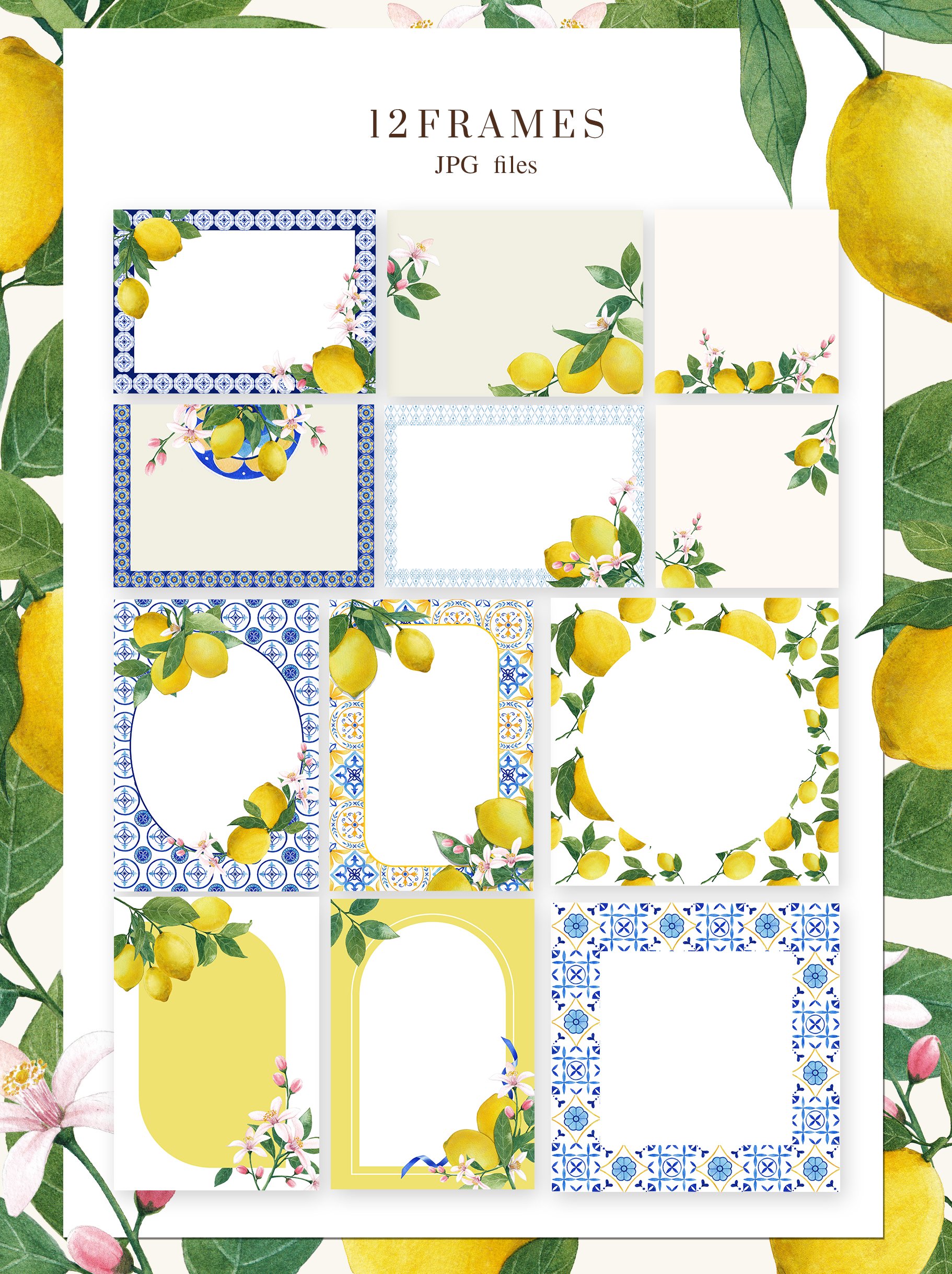 Italian Lemon Ceramic Tile Illustration Watercolor