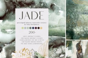 Jade Green & Gold Abstract Watercolor Textures
