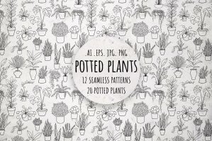 Potted Plants, Black and White Set