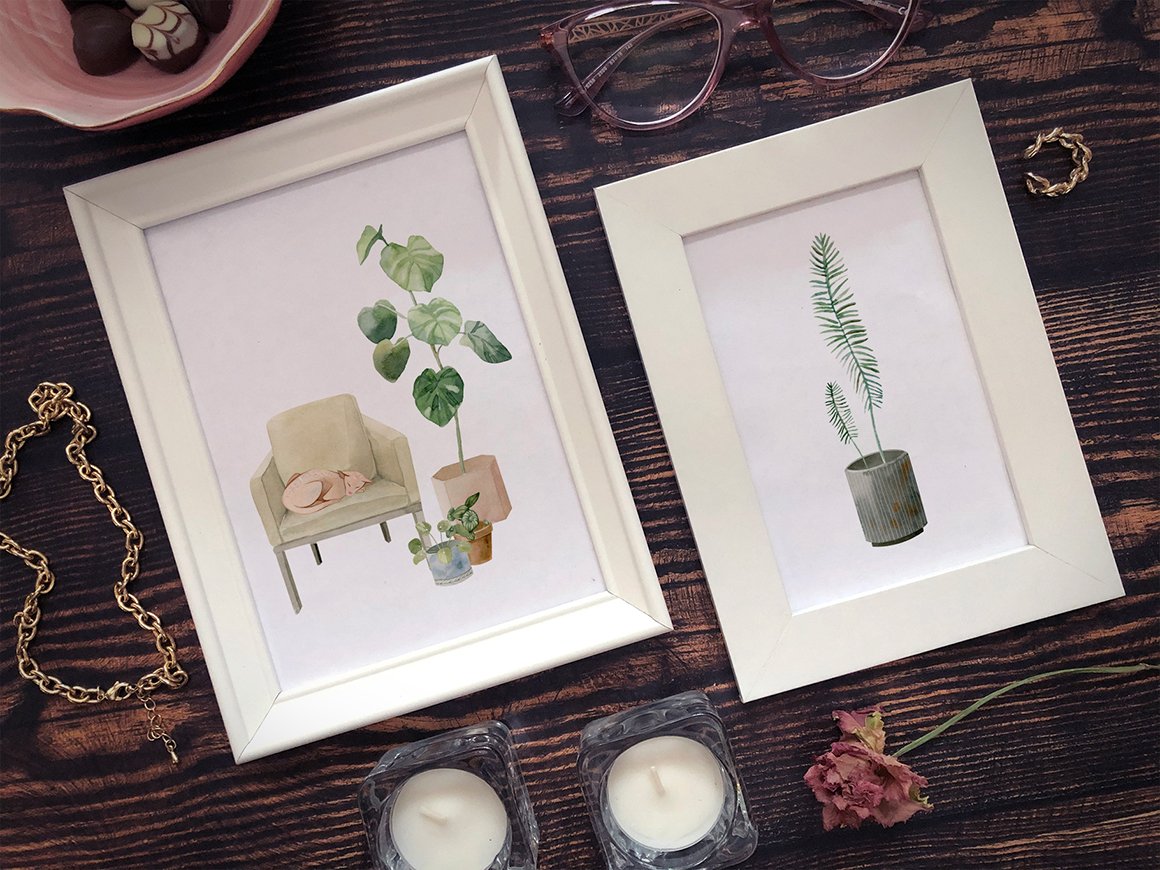 Cosy House Plants Watercolor Clipart