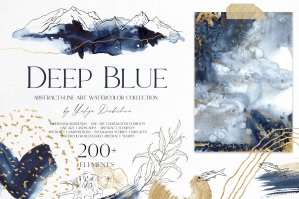 Deep Blue. Abstract Watercolor Set