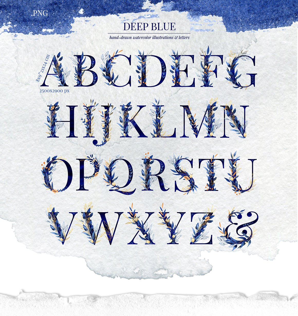 Deep Blue Alphabet Watercolor Set
