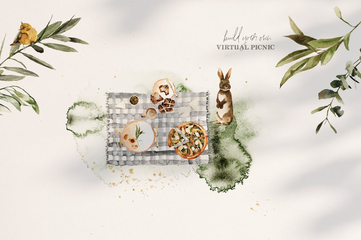 Easter Picnic Digital Watercolor Clipart Set