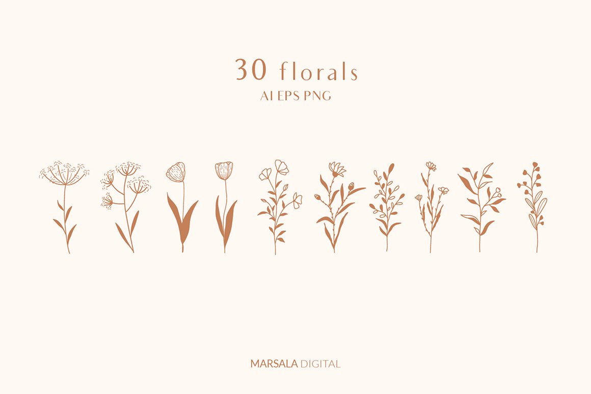 Floral Line Art Illustrations Logo Elements
