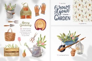 Gardening Tools Watercolor Clipart