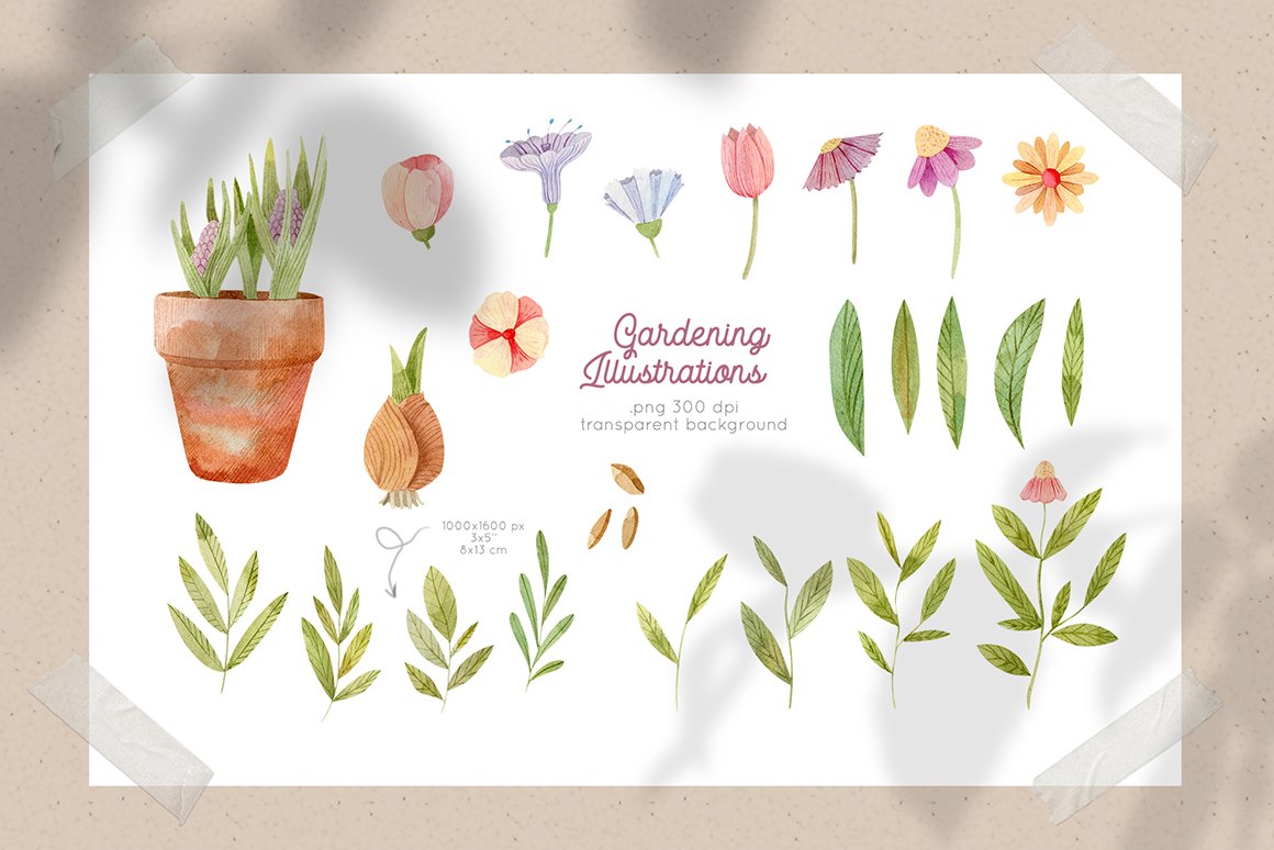 Gardening Tools Watercolor Clipart