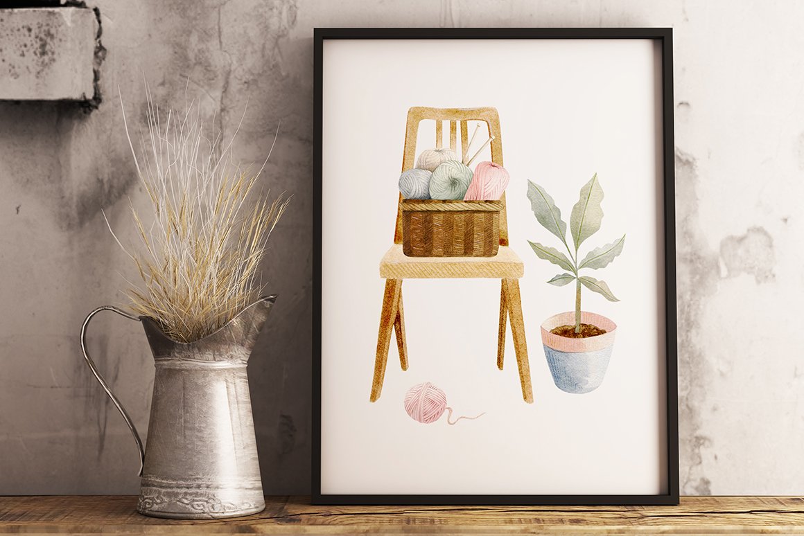 Knitting Watercolor Illustrations Clipart