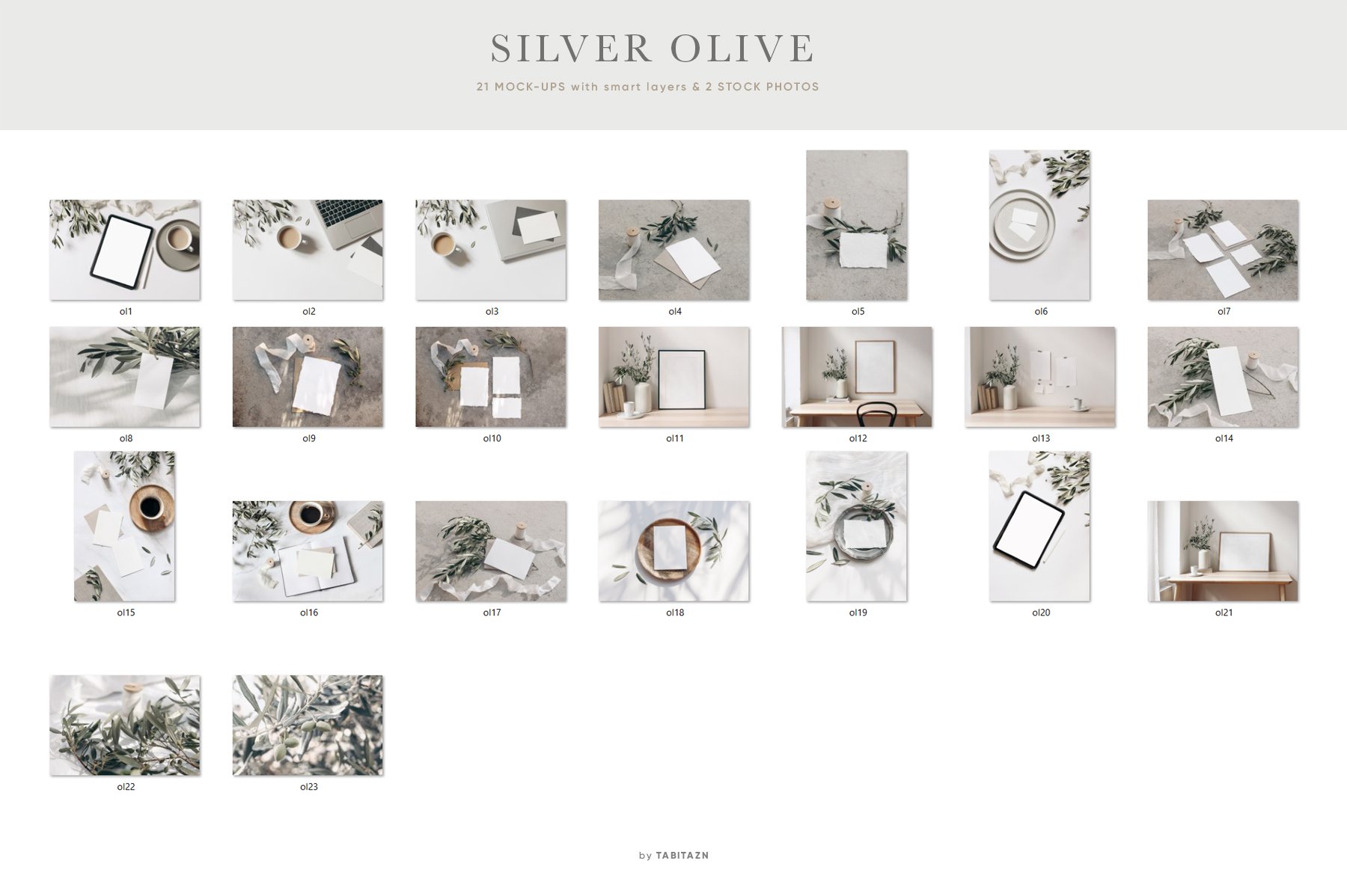 Silver Olive Wedding Stationery Mockups