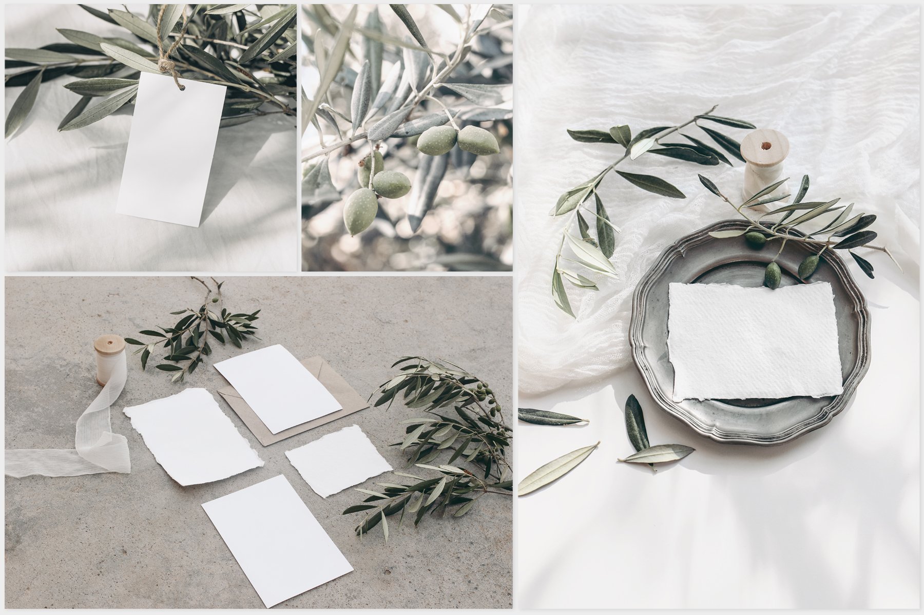 Silver Olive Wedding Stationery Mockups