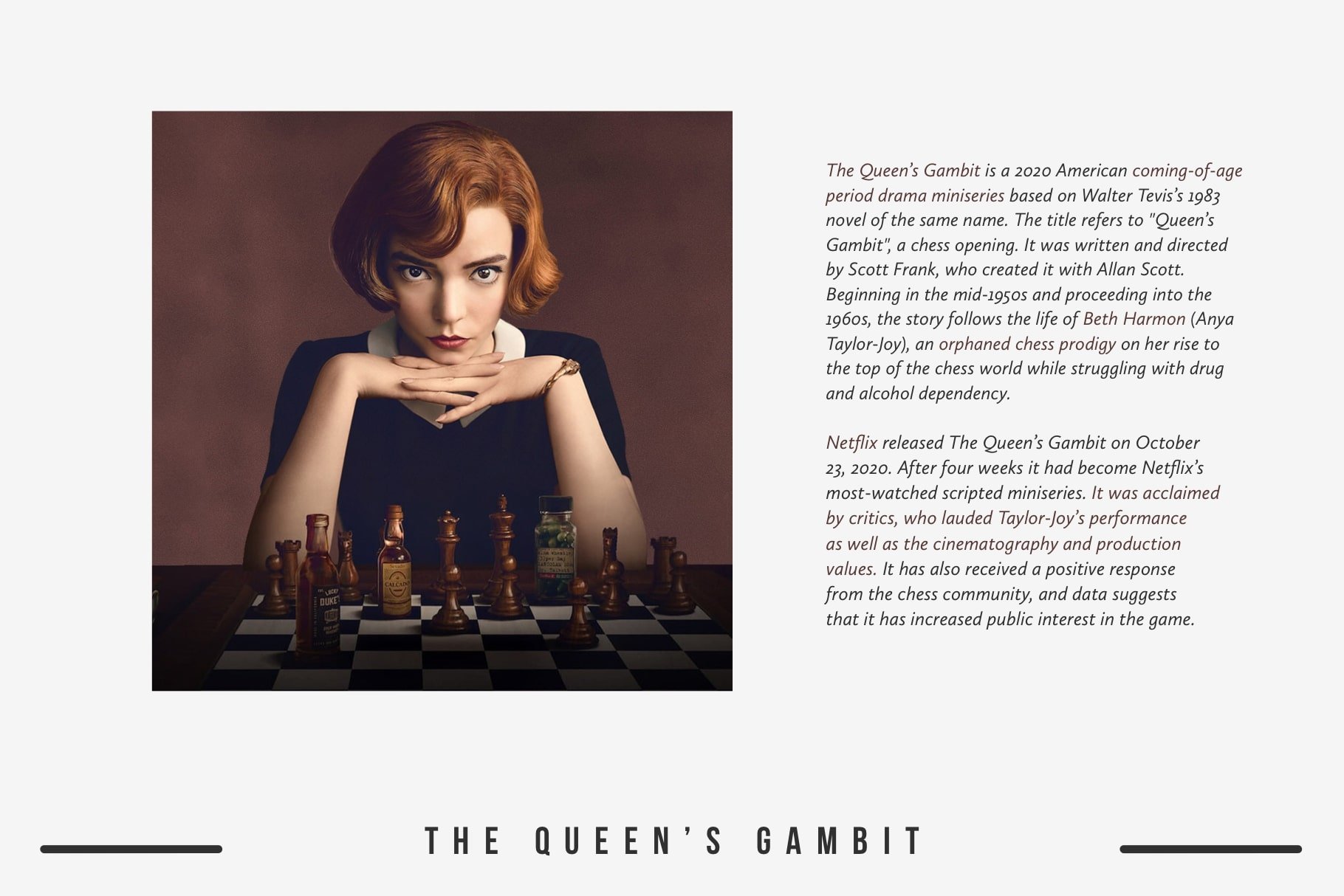 Book To Screen: The Queen's Gambit