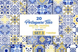 Portuguese Tiles Vector Digital Papers Set 3